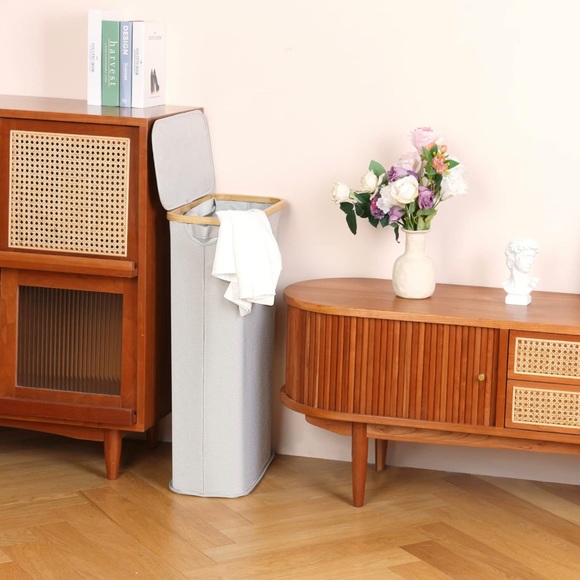 🔥🔥Hot pick New Slim Laundry Hamper with Lid, with Removable Bag  63L Off White - Picture 3 of 12